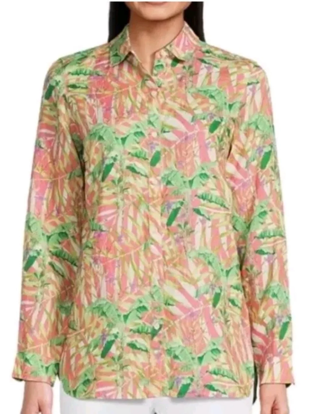 J.McLaughlin Britt Linen Button-Up Blouse Tropical - Picture 3 of 8